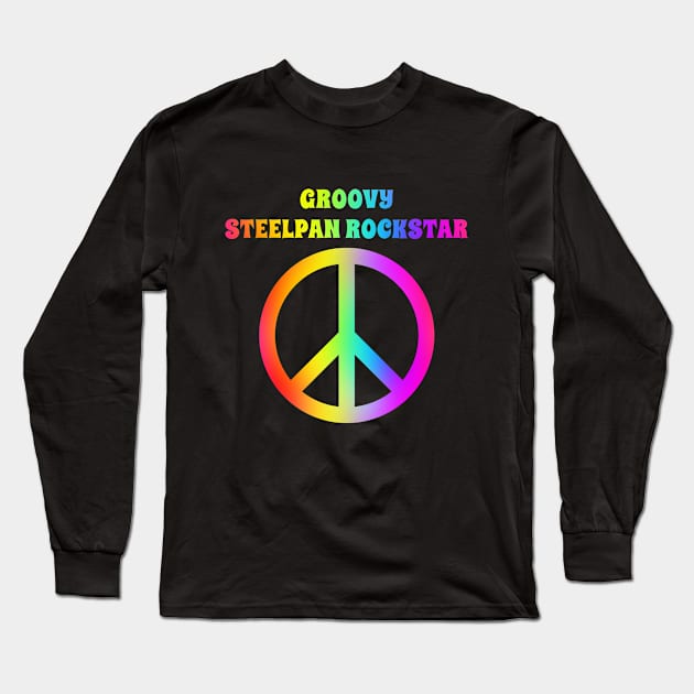 Groovy Steelpan Player Peace Halloween Party Retro Vintage Long Sleeve T-Shirt by coloringiship